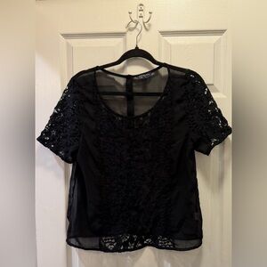 American Eagle Outfitters Vintage Black Lace Short Sleeve Top